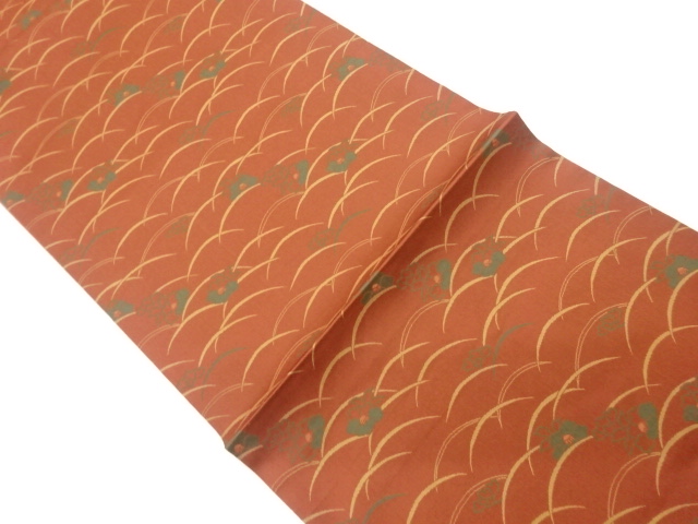 リサイクル　椿に芝模様織出し全通袋帯